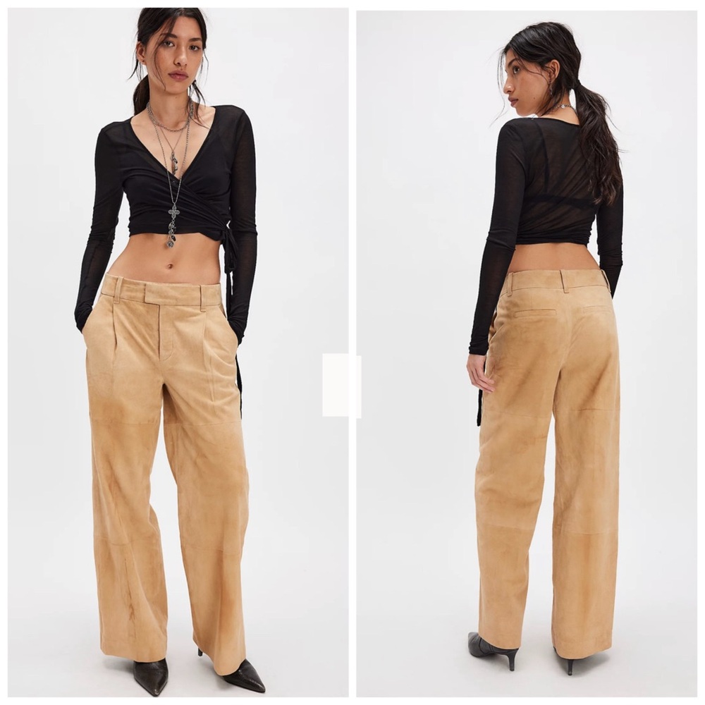 Free People Skyler Suede Trousers Pants Camel Beige Size 4‎